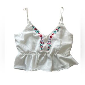 Shein Soleia Embroidery Detail Ruffle
Hem Cami Top | Medium